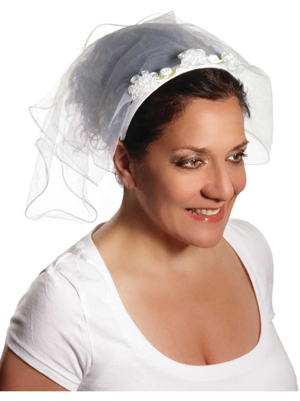 Adult's Womens White Bachelorette Bridal Veil Headband Costume Accessory